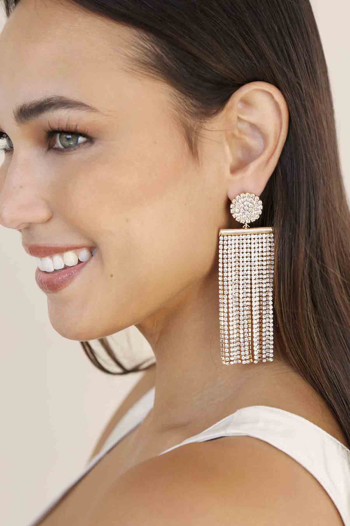 All the Movement Crystal Fringe 18k Gold Plated Earrings - Image 4