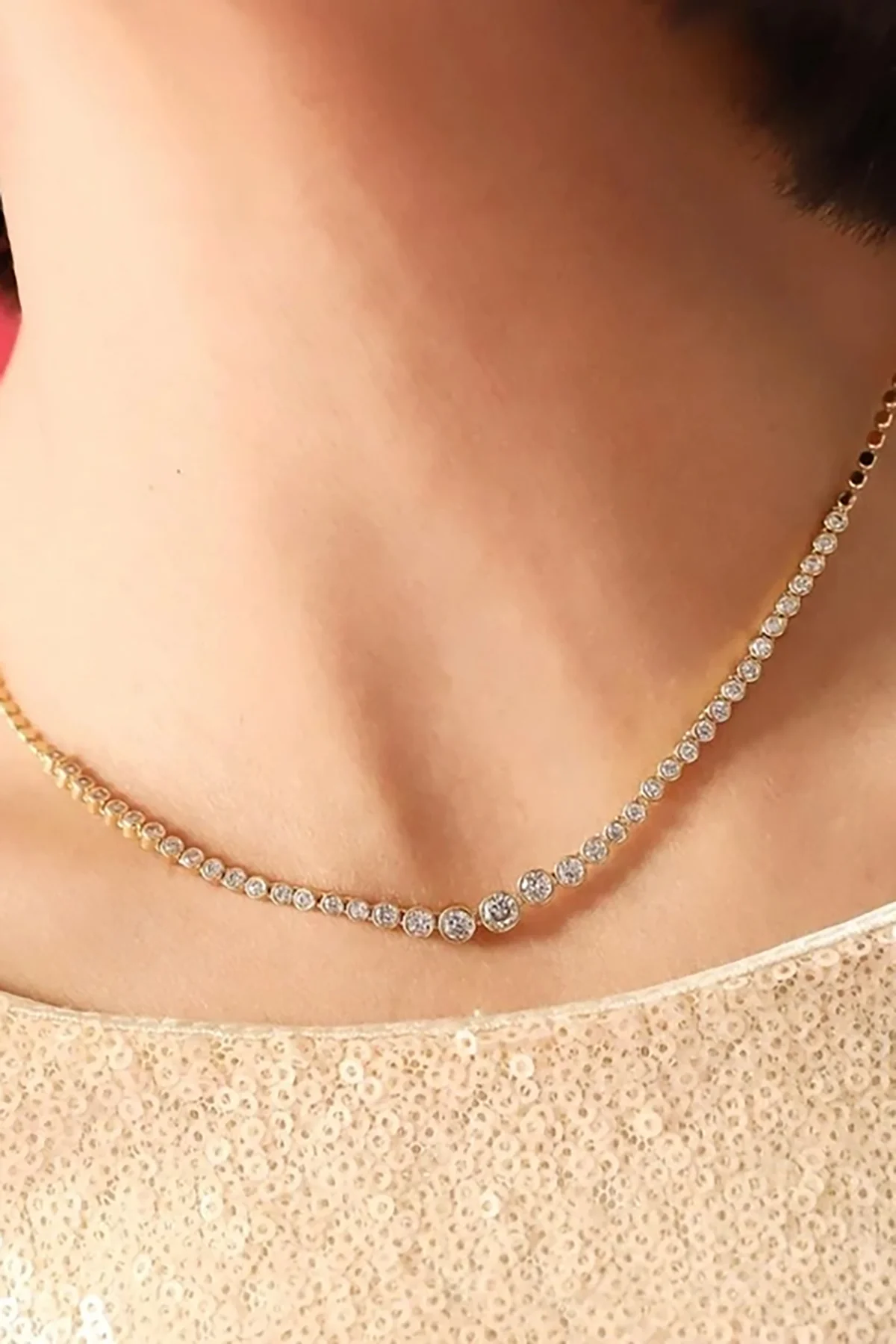 Bezel Set Cz Graduated Tennis Necklace - Image 2