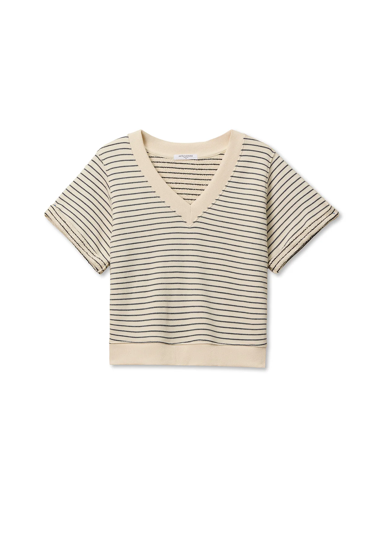 Briggs French Terry Stripe Vneck Short Sleeve Sweatshirt - Image 3