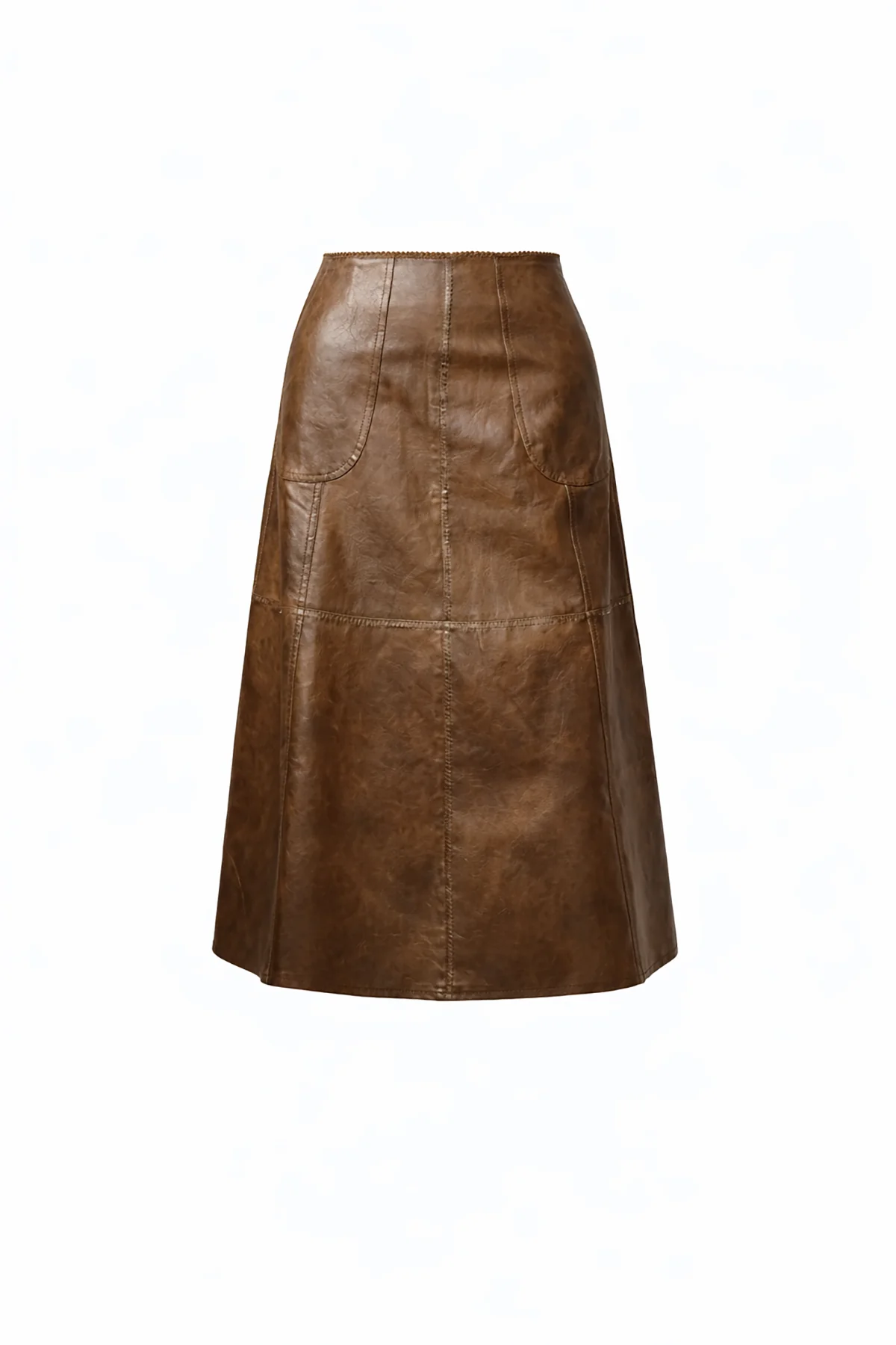 Brown Faux Leather Midi Skirt