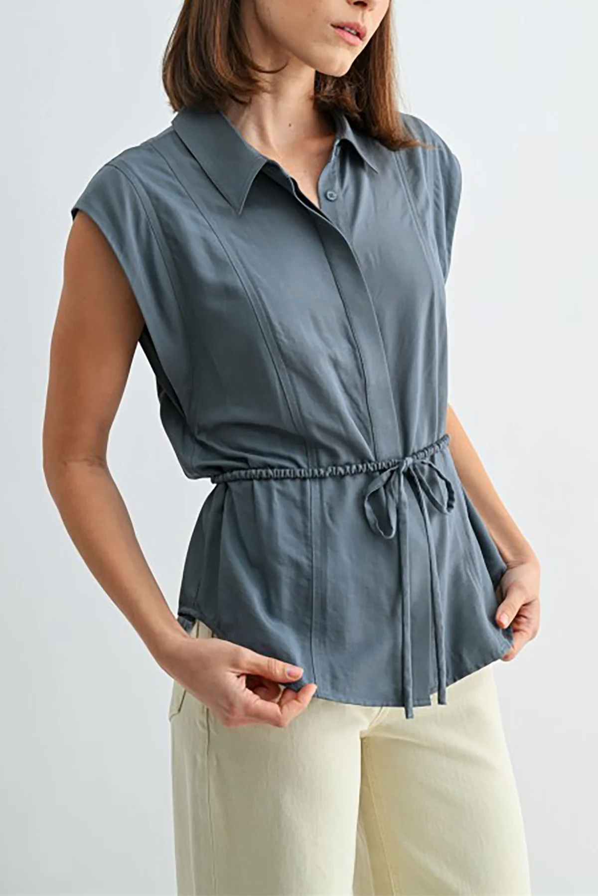 Button Down with Tie Waist Top - Image 2