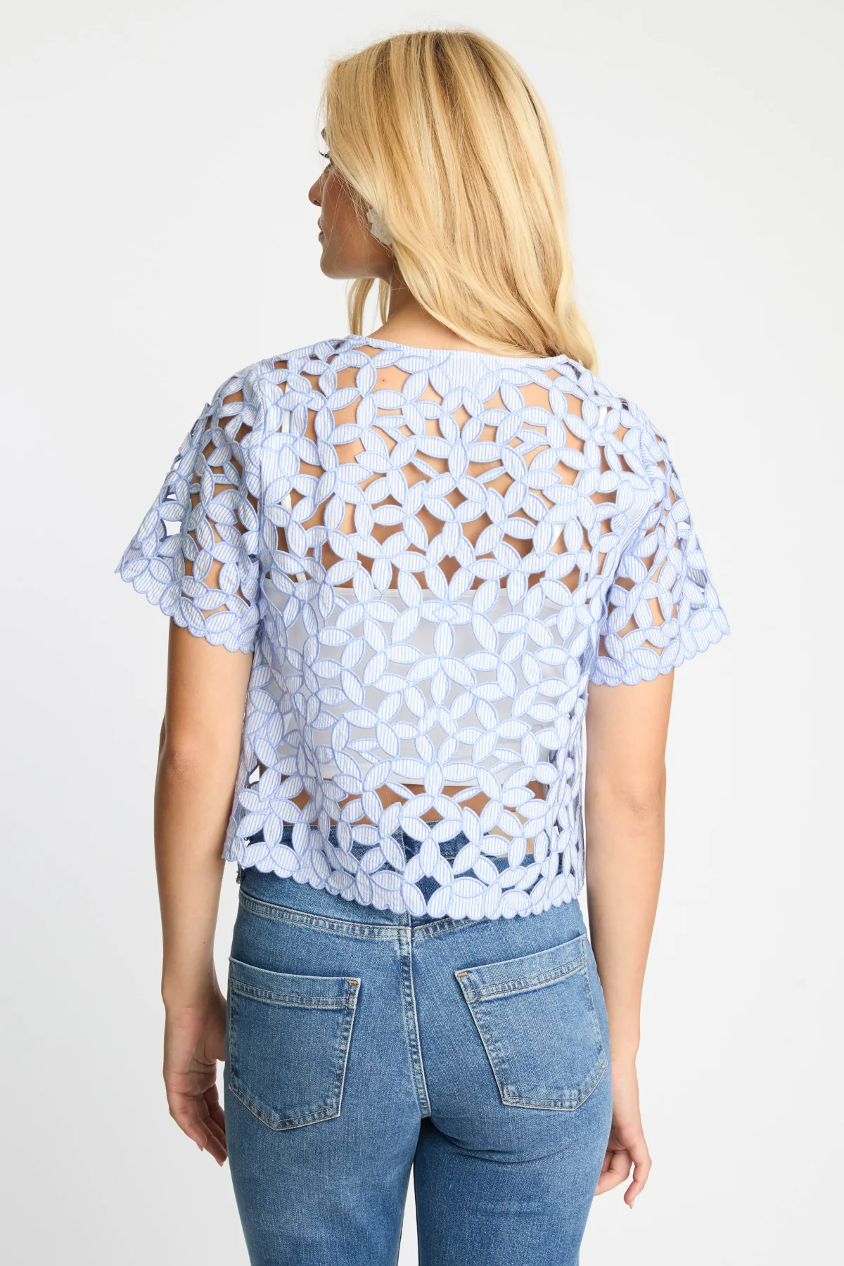 Carmen Top in Blue and White Seersucker - Image 3