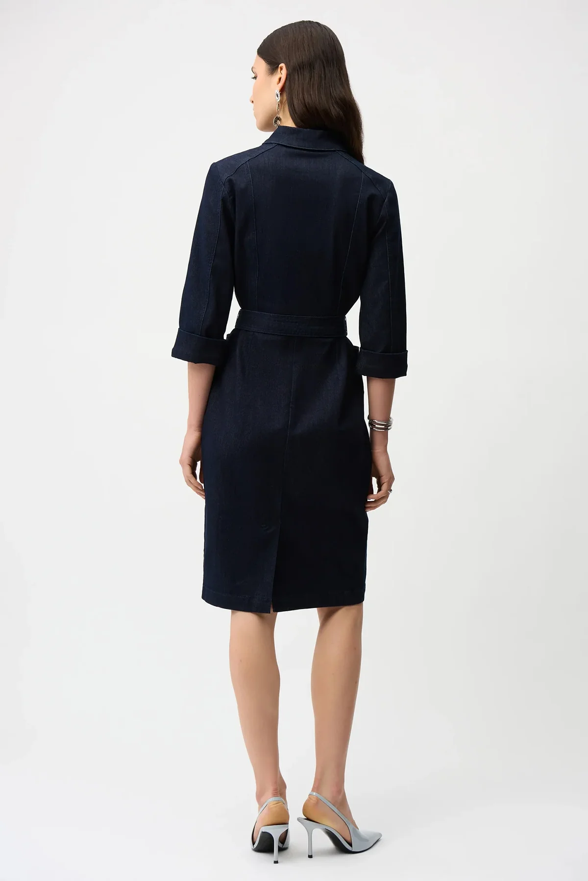 Denim Dress With Half Zip and Belt - Image 3