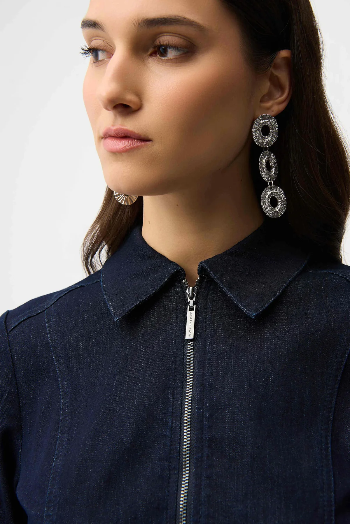 Denim Dress With Half Zip and Belt - Image 4