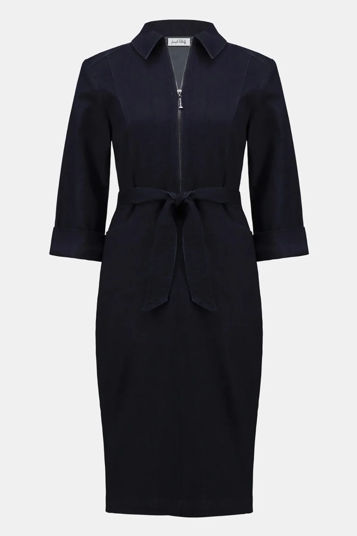 Denim Dress With Half Zip and Belt - Image 5