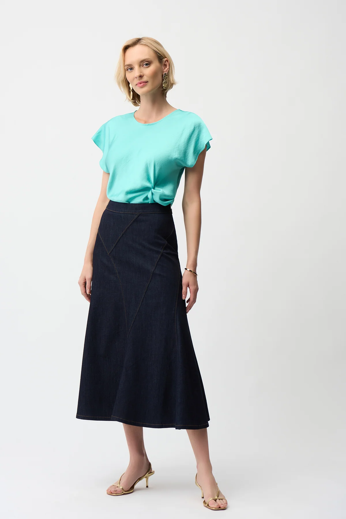 Denim Flare Skirt With Exposed Zipper