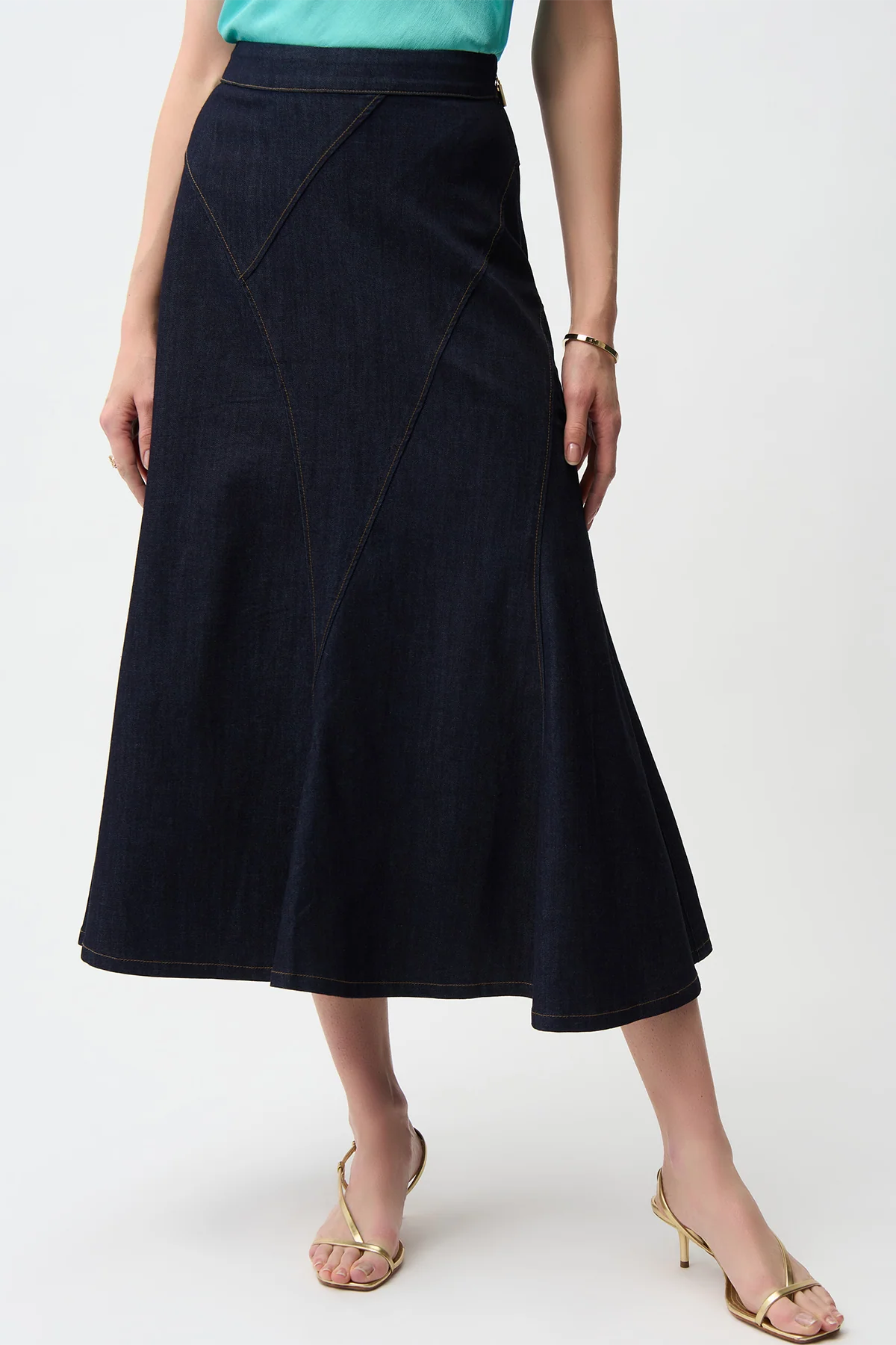 Denim Flare Skirt With Exposed Zipper - Image 2