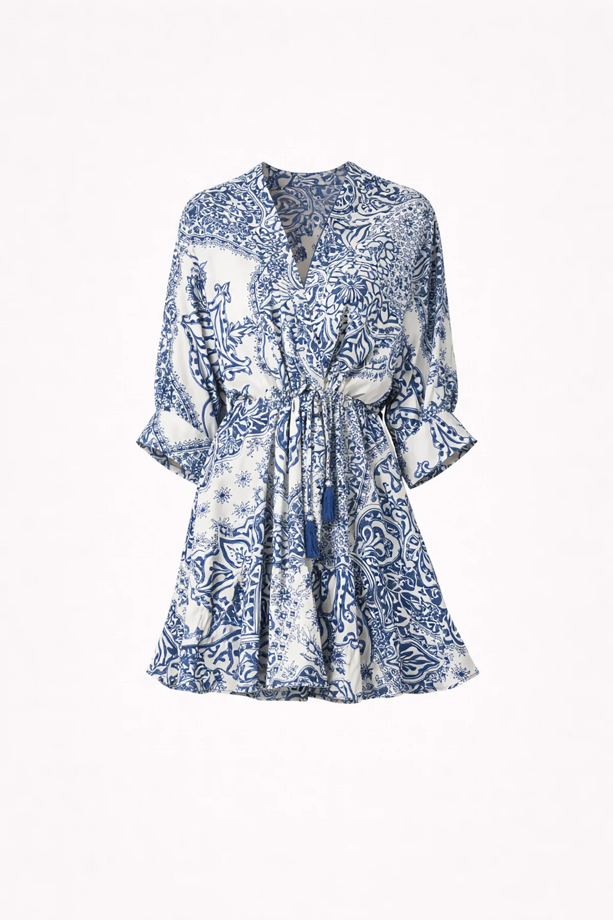 Dolman 3/4 Sleeve Detail Tie Waist Mini Dress