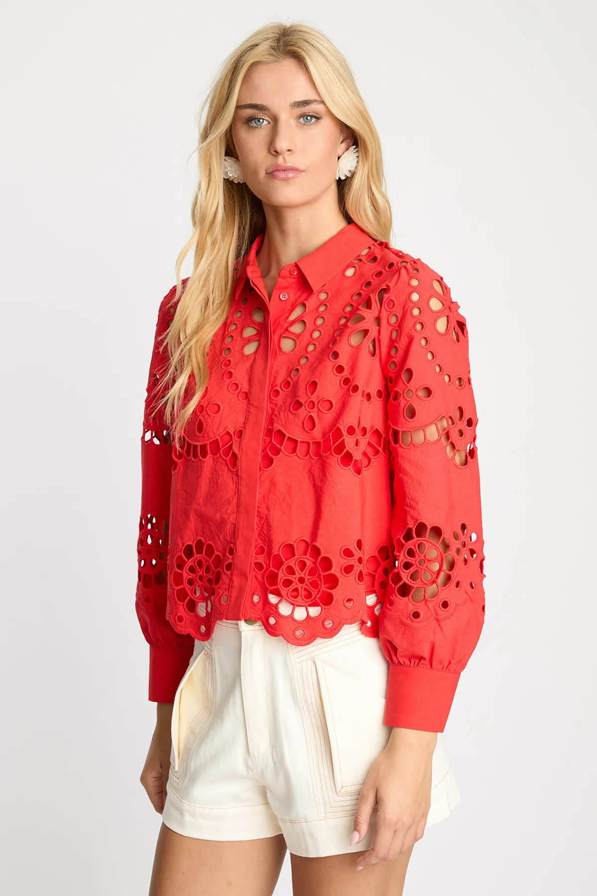 Emmie Top in Poppy Red Eyelet Lace - Image 2