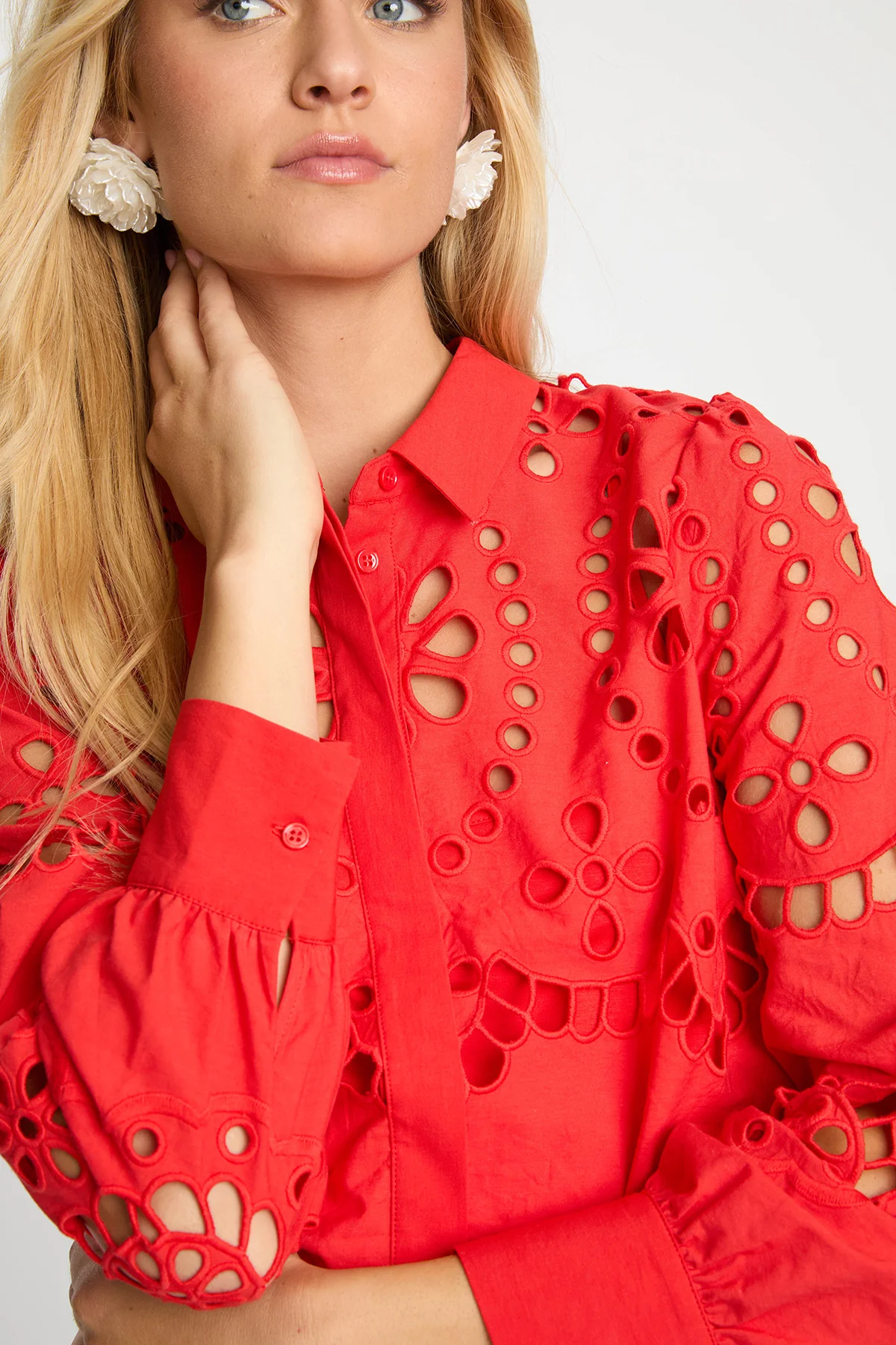 Emmie Top in Poppy Red Eyelet Lace - Image 4