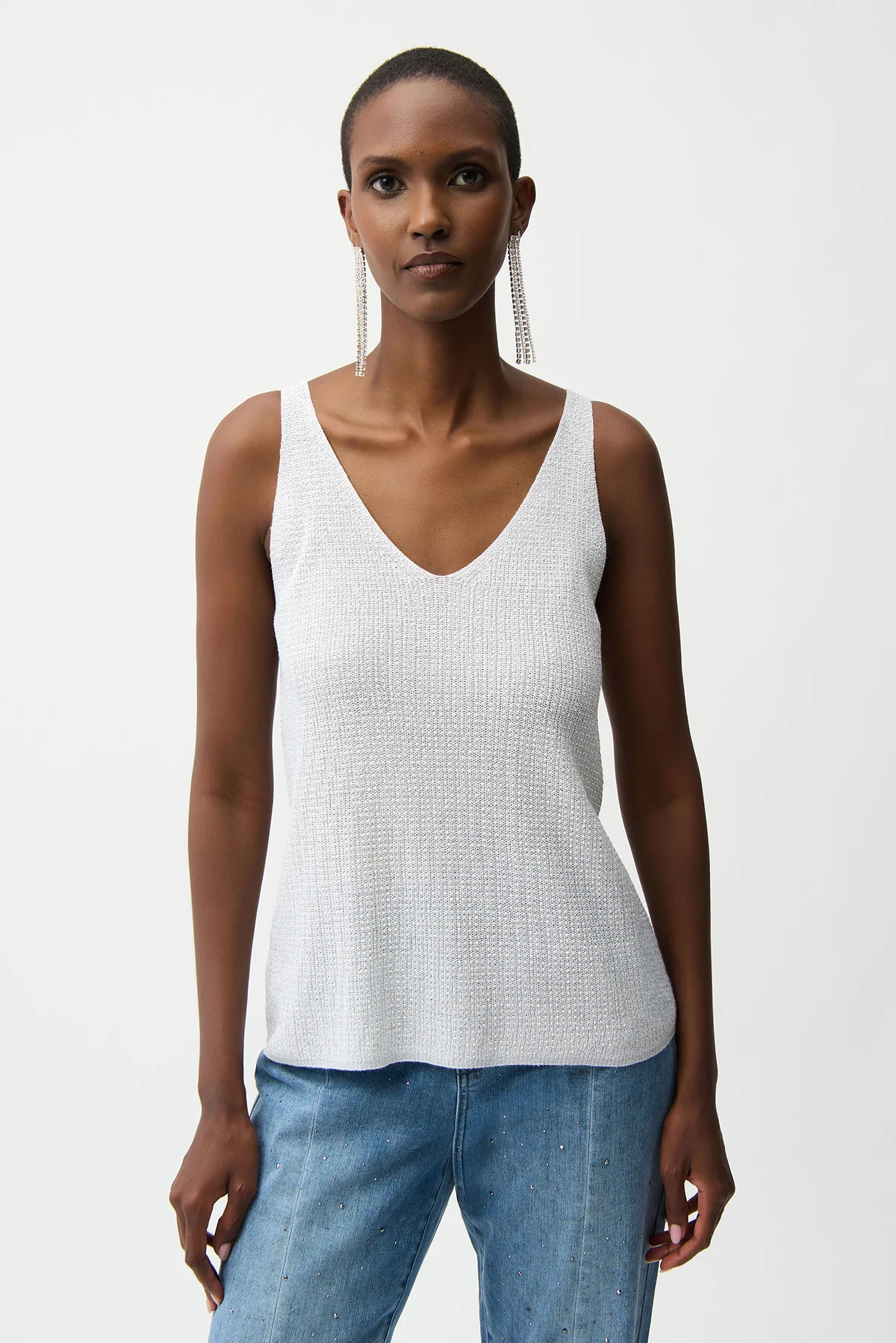 Metallic Knitted Camisole with Rhinestones