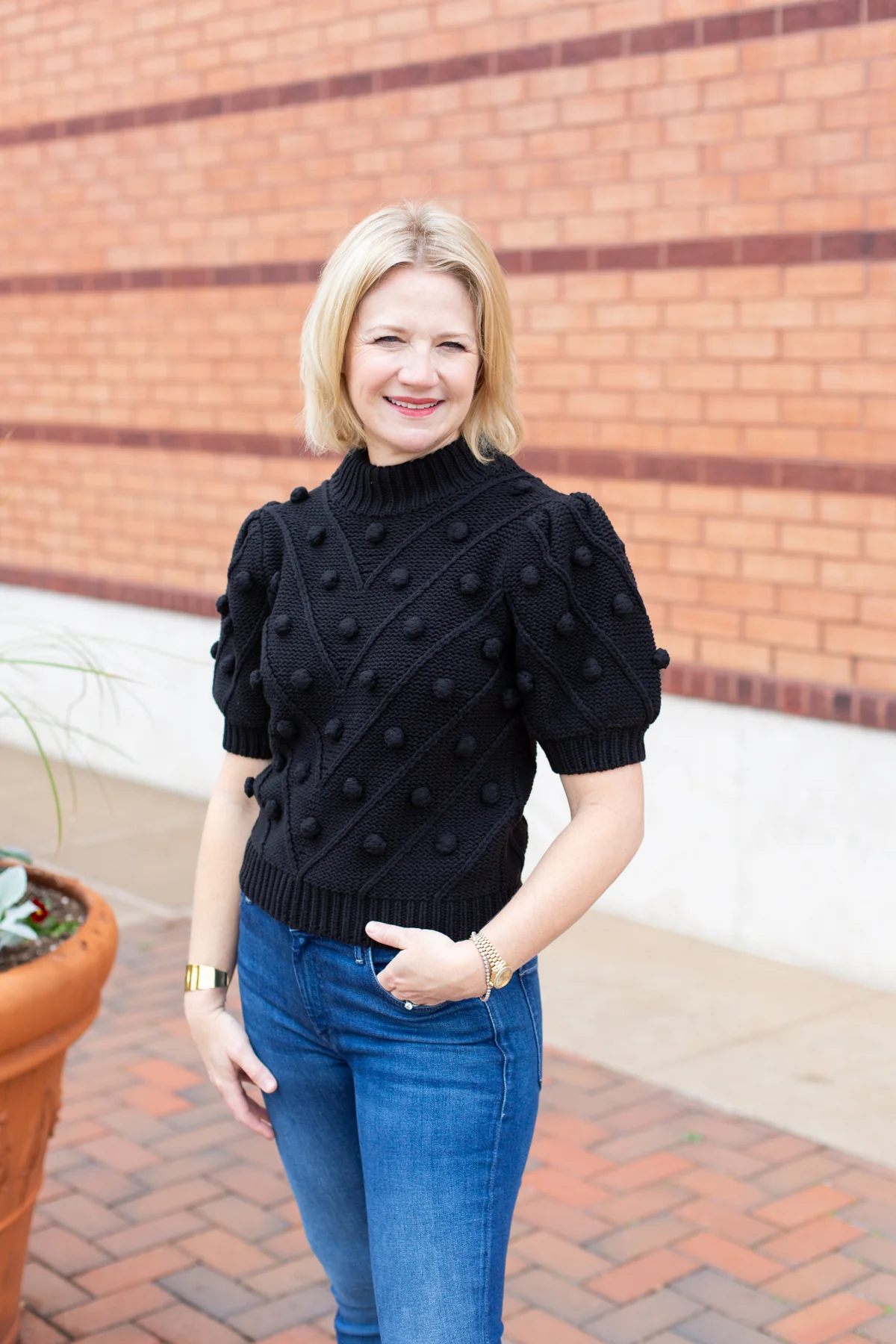 Pom Pom Puff Sleeve Sweater