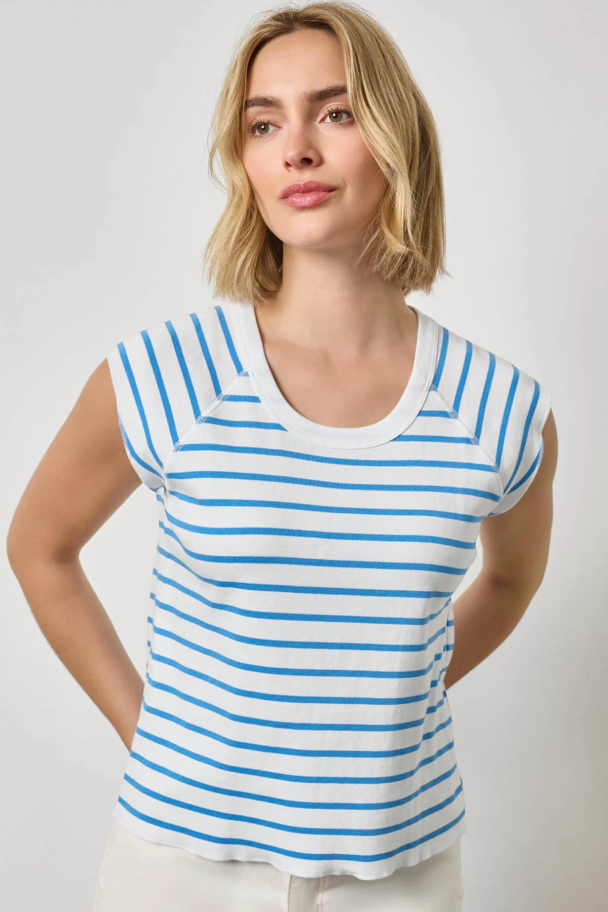 Rib Stripe Short Sleeve Scoop Neck