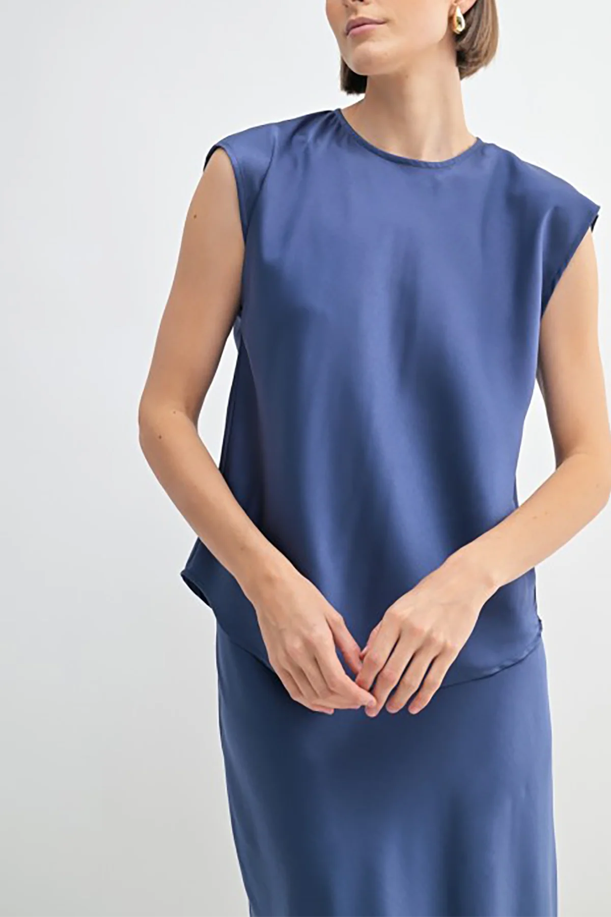 Satin Drop Shoulder Woven Top