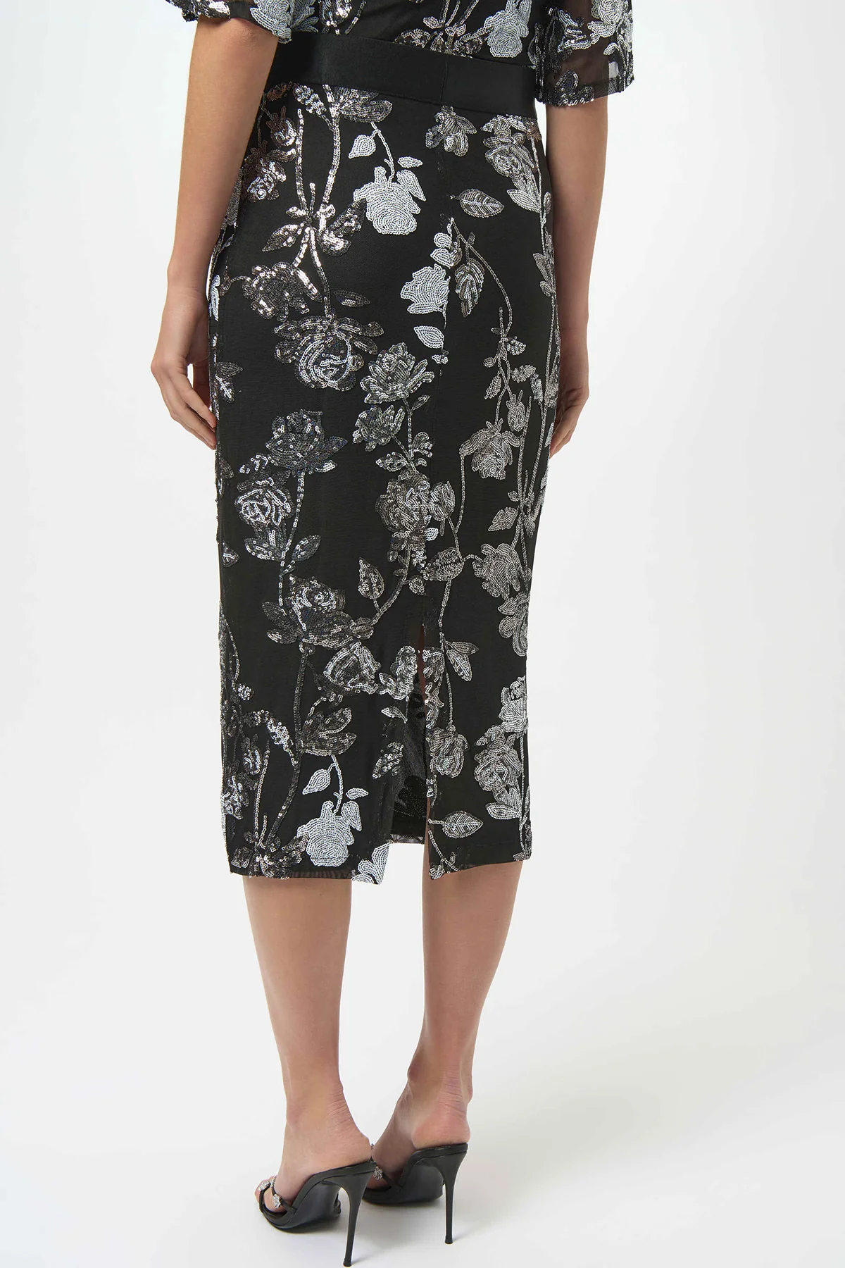 Sequin Embroidered Floral Print Pencil Skirt - Image 3