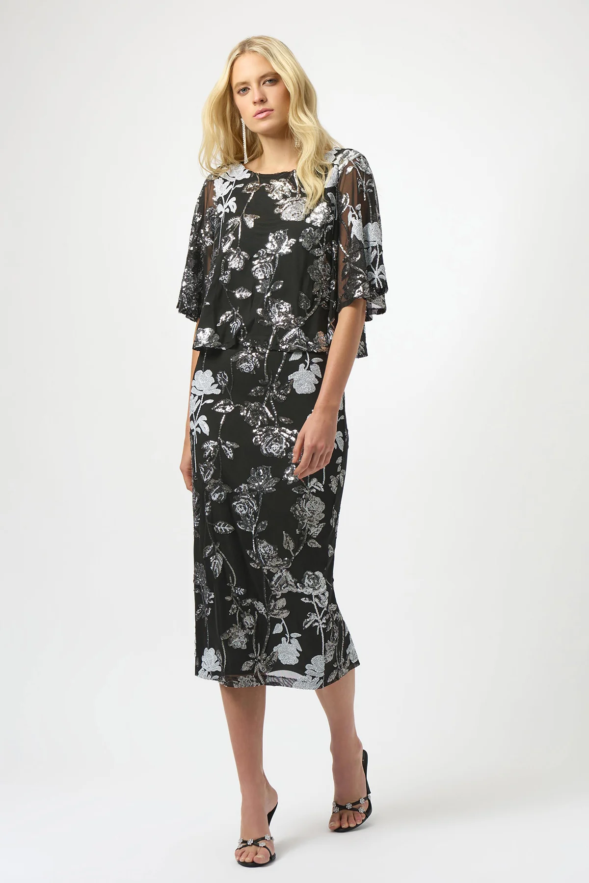Sequin Embroidered Floral Print Pencil Skirt - Image 4