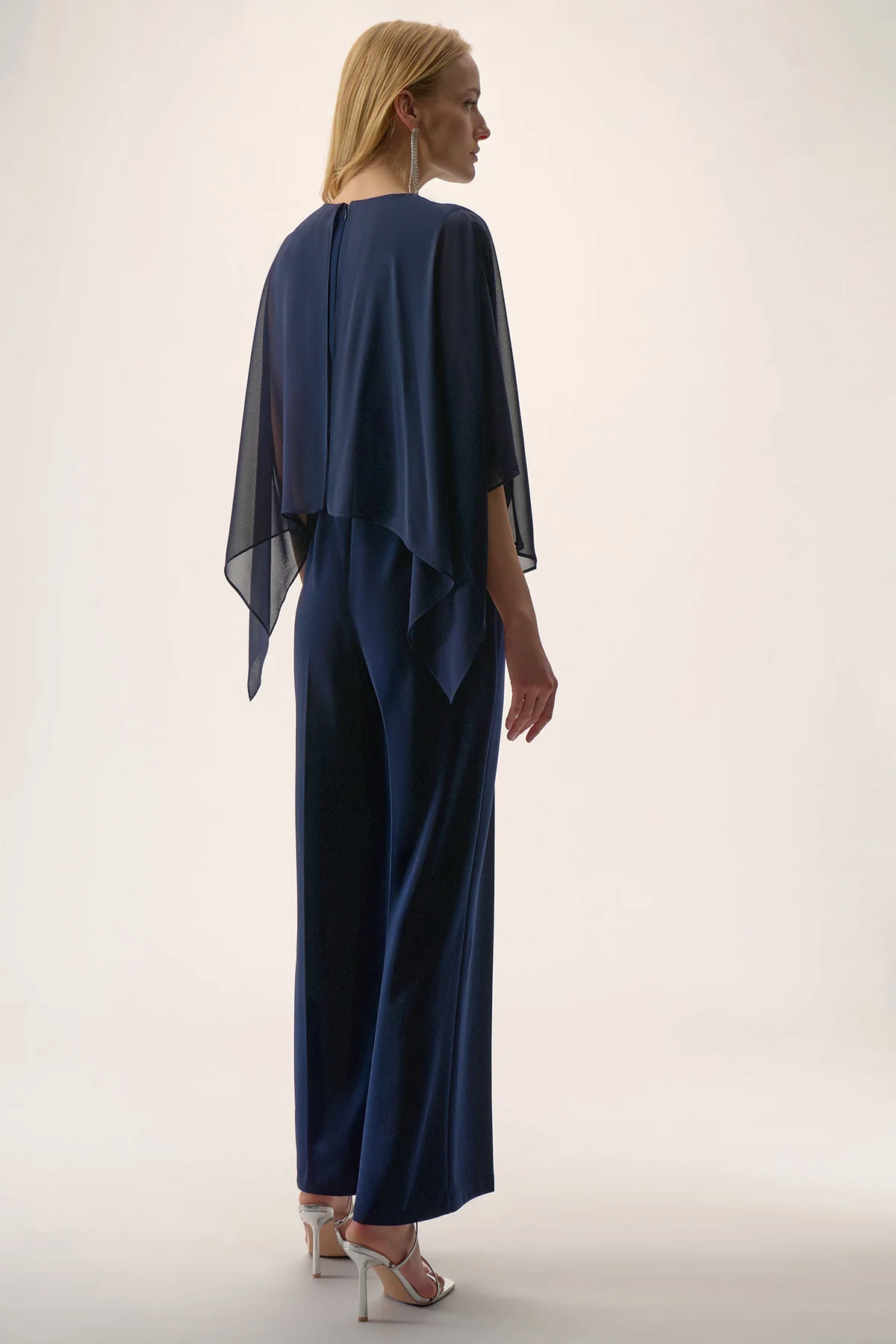 Silky Knit Wide Leg Jumpsuit with Chiffon Overlay - Image 4
