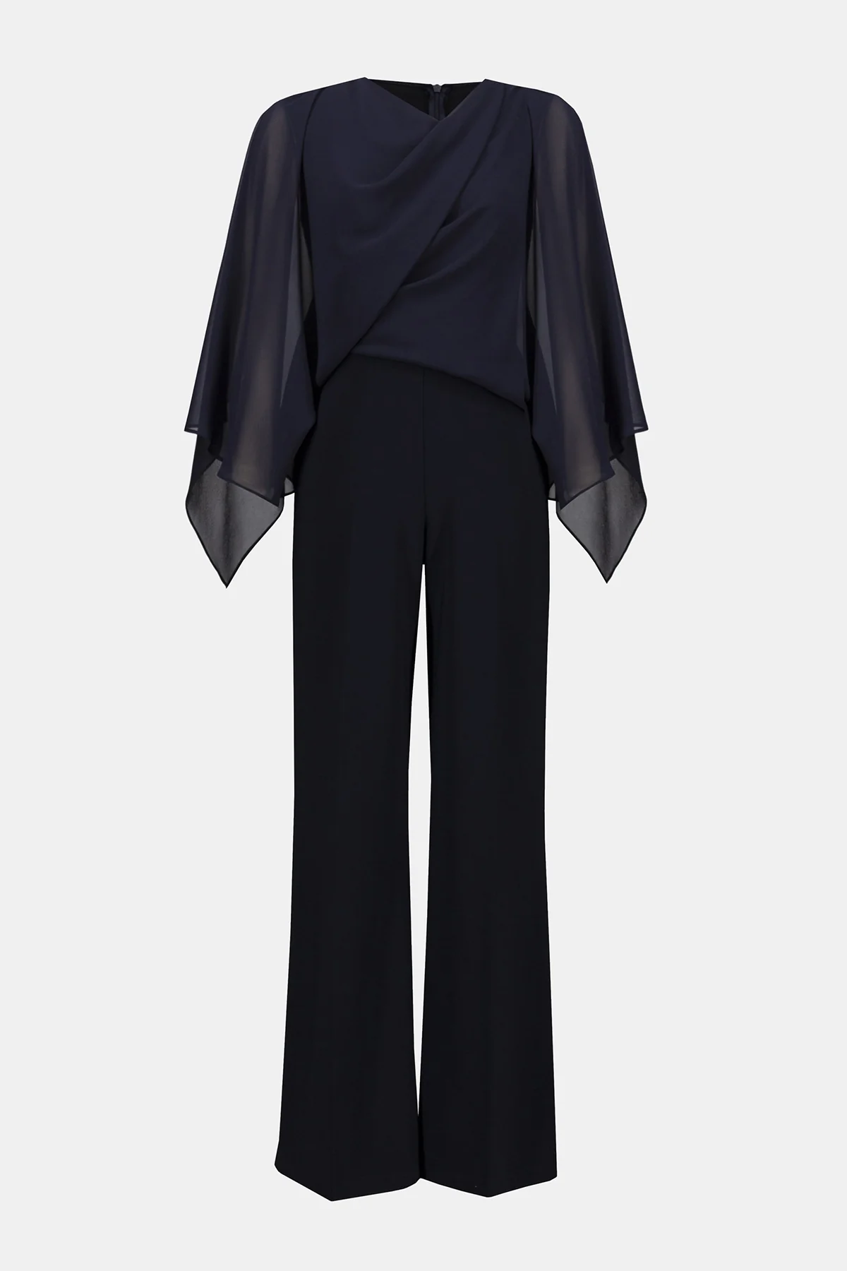 Silky Knit Wide Leg Jumpsuit with Chiffon Overlay - Image 5