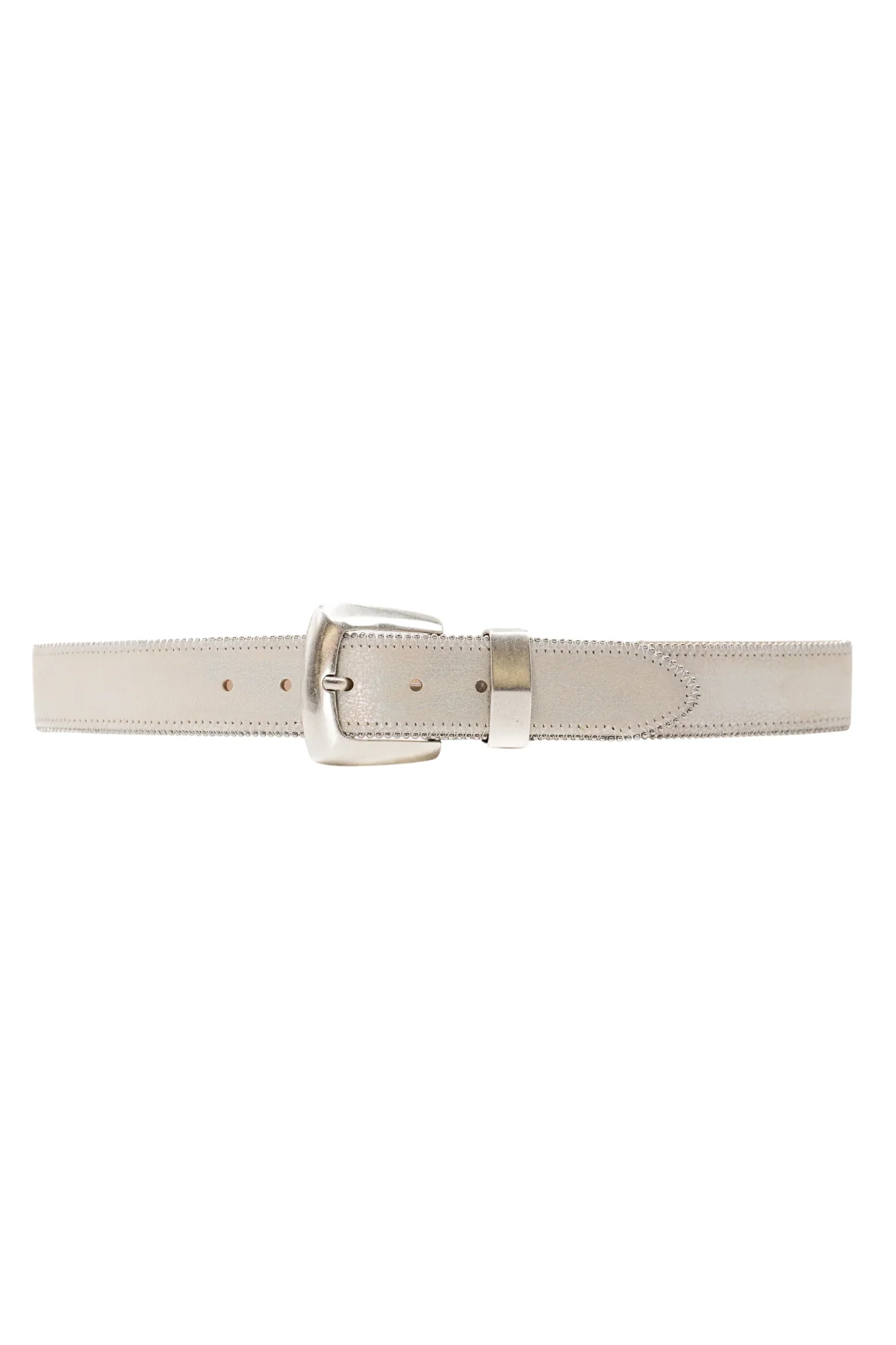 Silver Calfskin Leather Belt with Silver Buckle