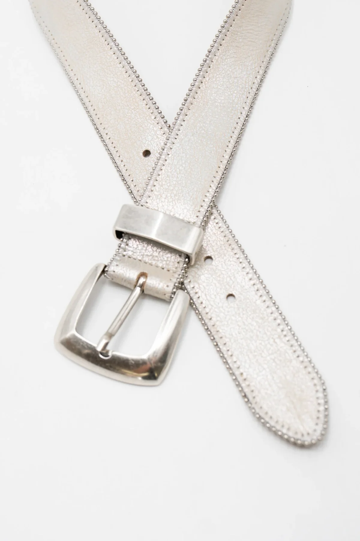 Silver Calfskin Leather Belt with Silver Buckle - Image 2