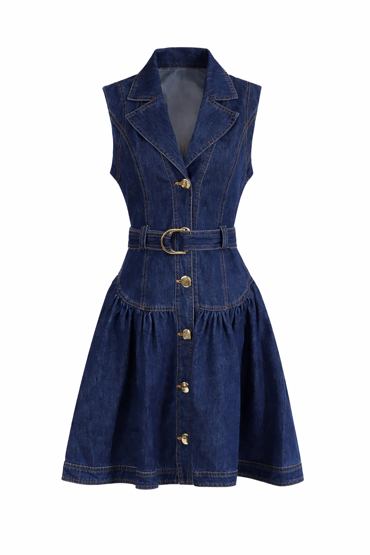 Sleeveless Denim Belted Mini Dress