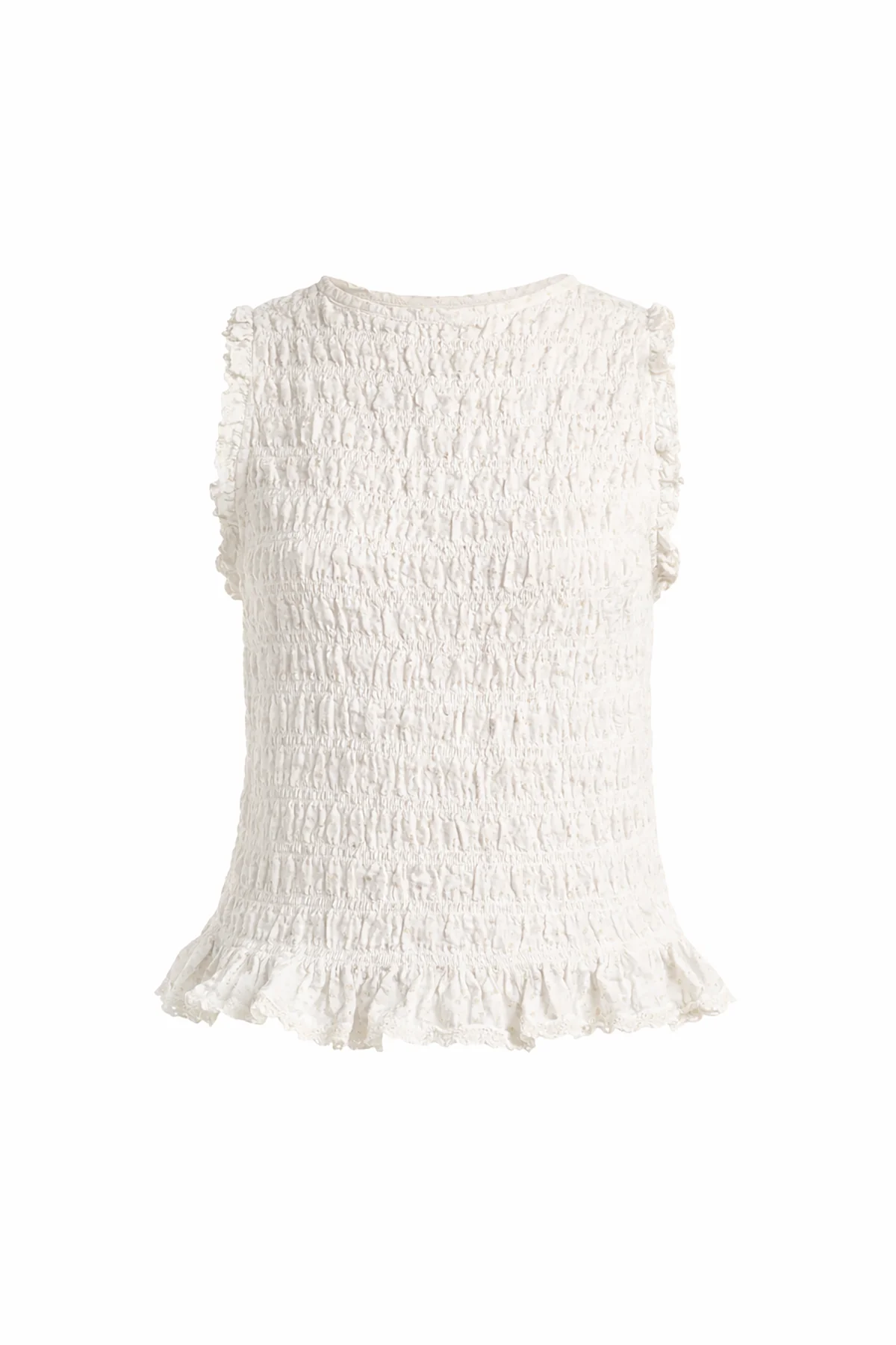Smocked Lace Trim Sleeveless Top