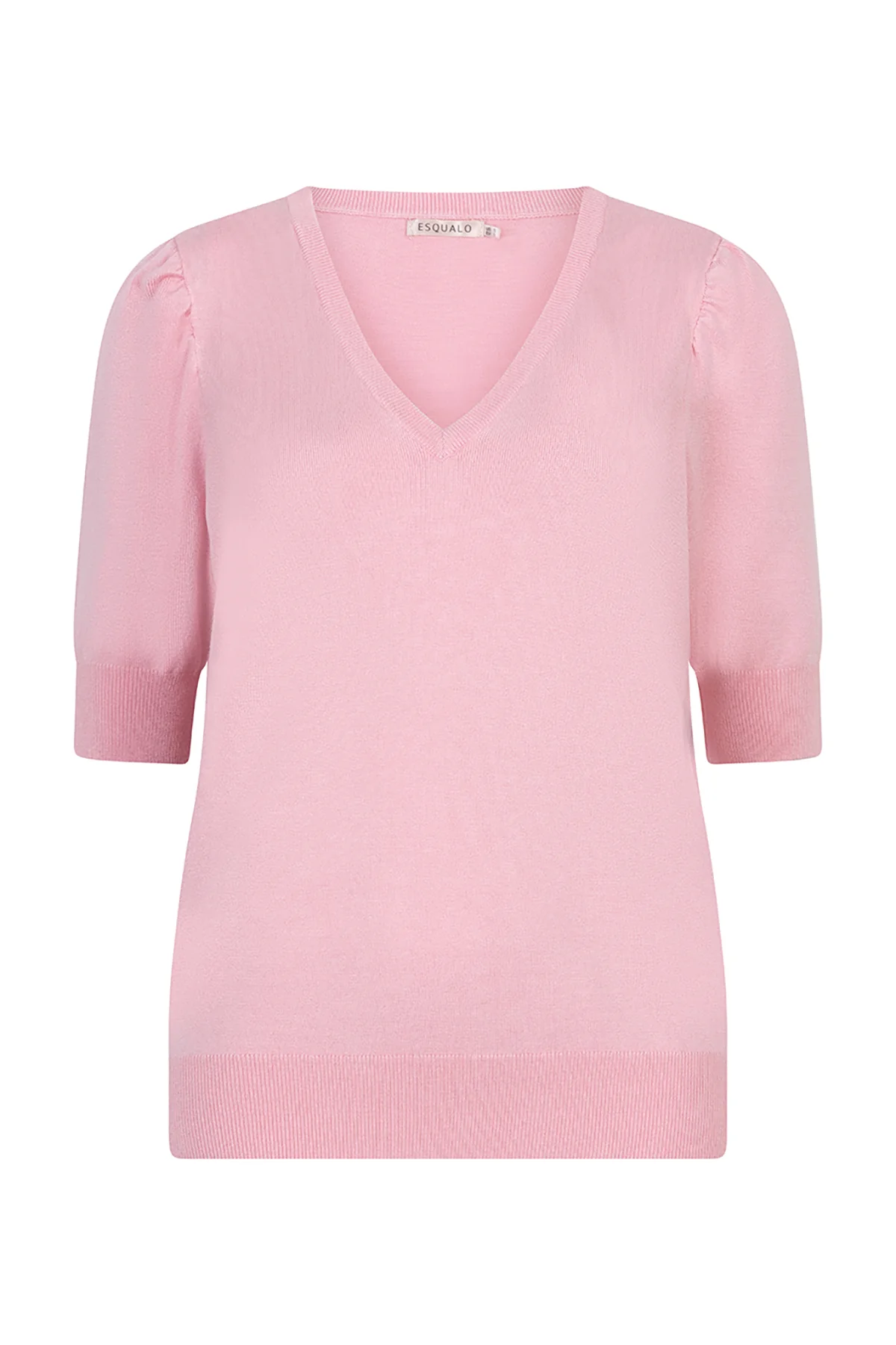 Sweater Short Sleeve Ribbed V-Neck Basic Knit