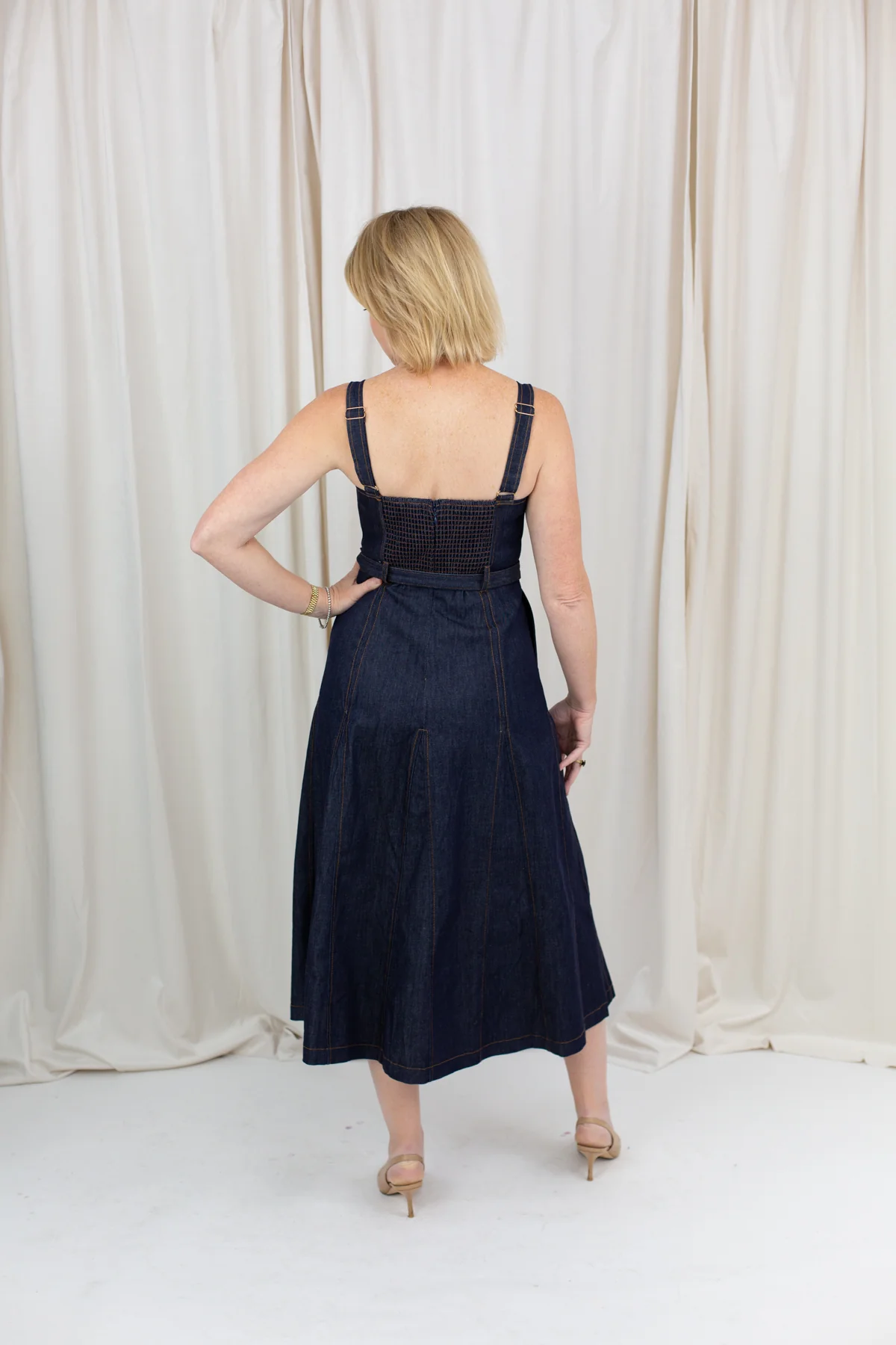 Sweetheart Corset Detail Belt Indigo Midi Dress - Image 3