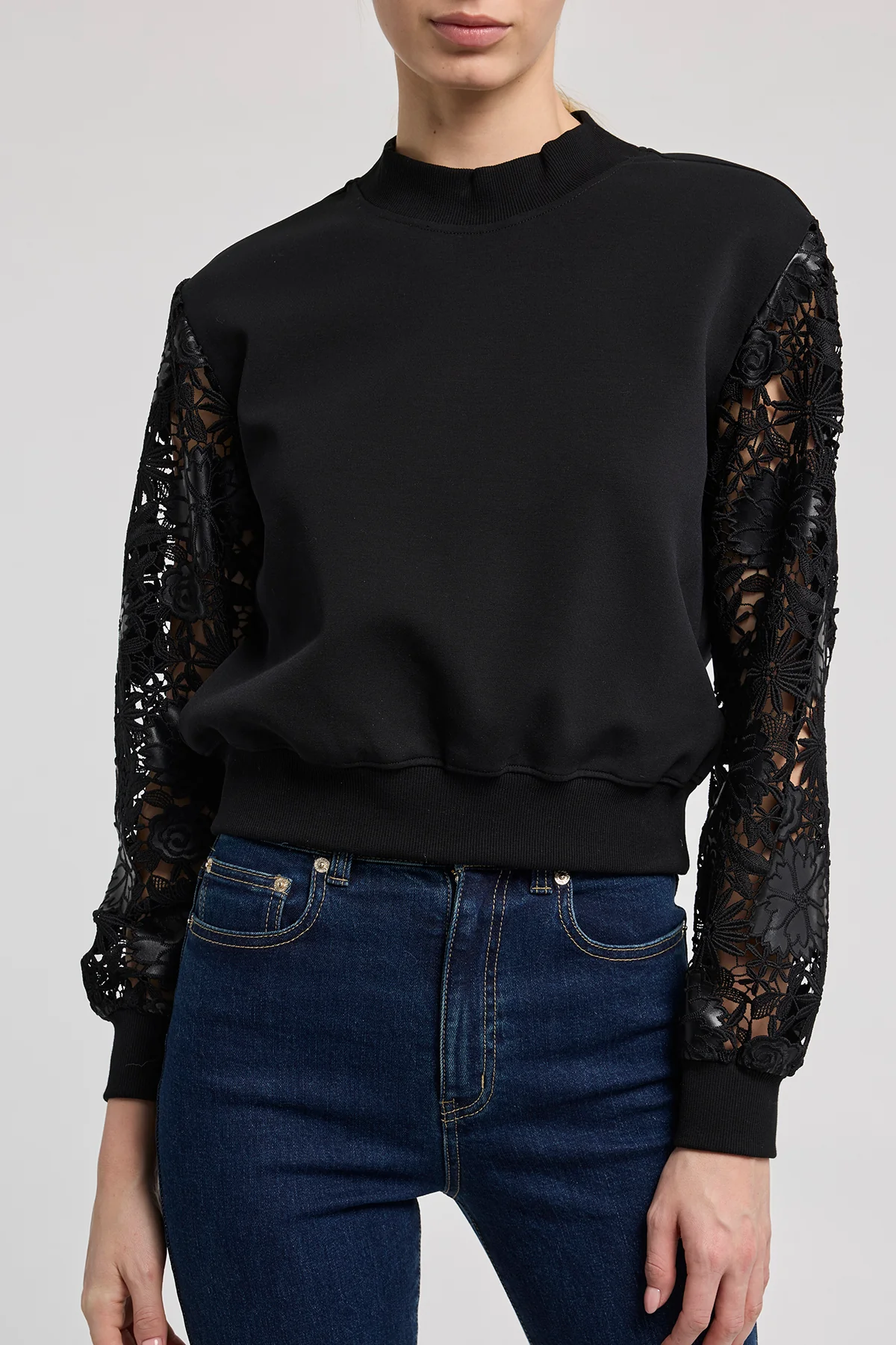 Theron Guipure Combo Sleeve Sweatshirt - Image 4