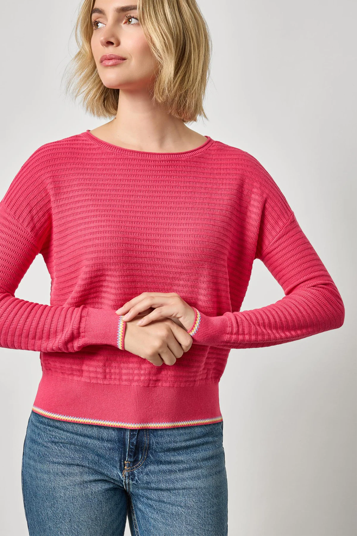 Tipped Hem Wide Neck Sweater
