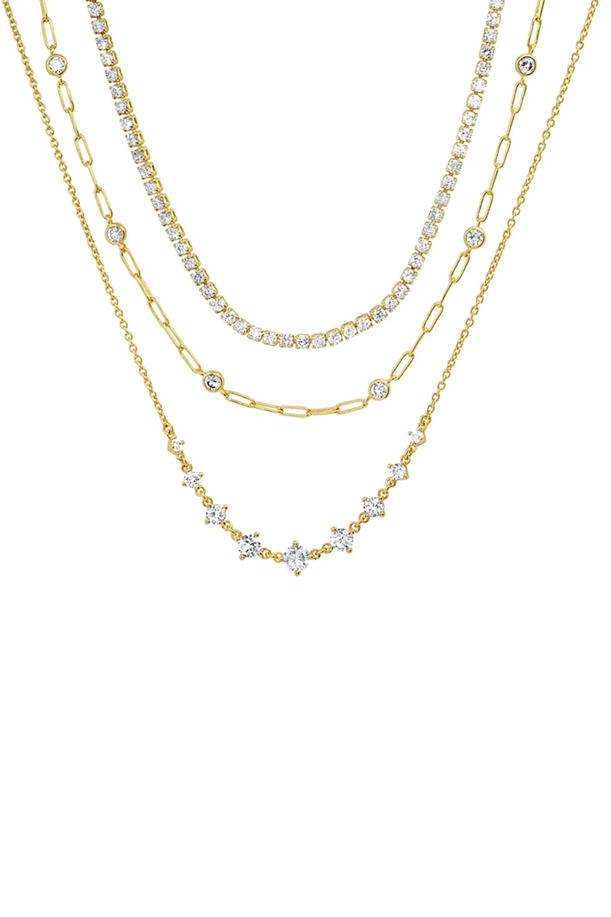 Triple Layer Link Chain Tennis Necklace