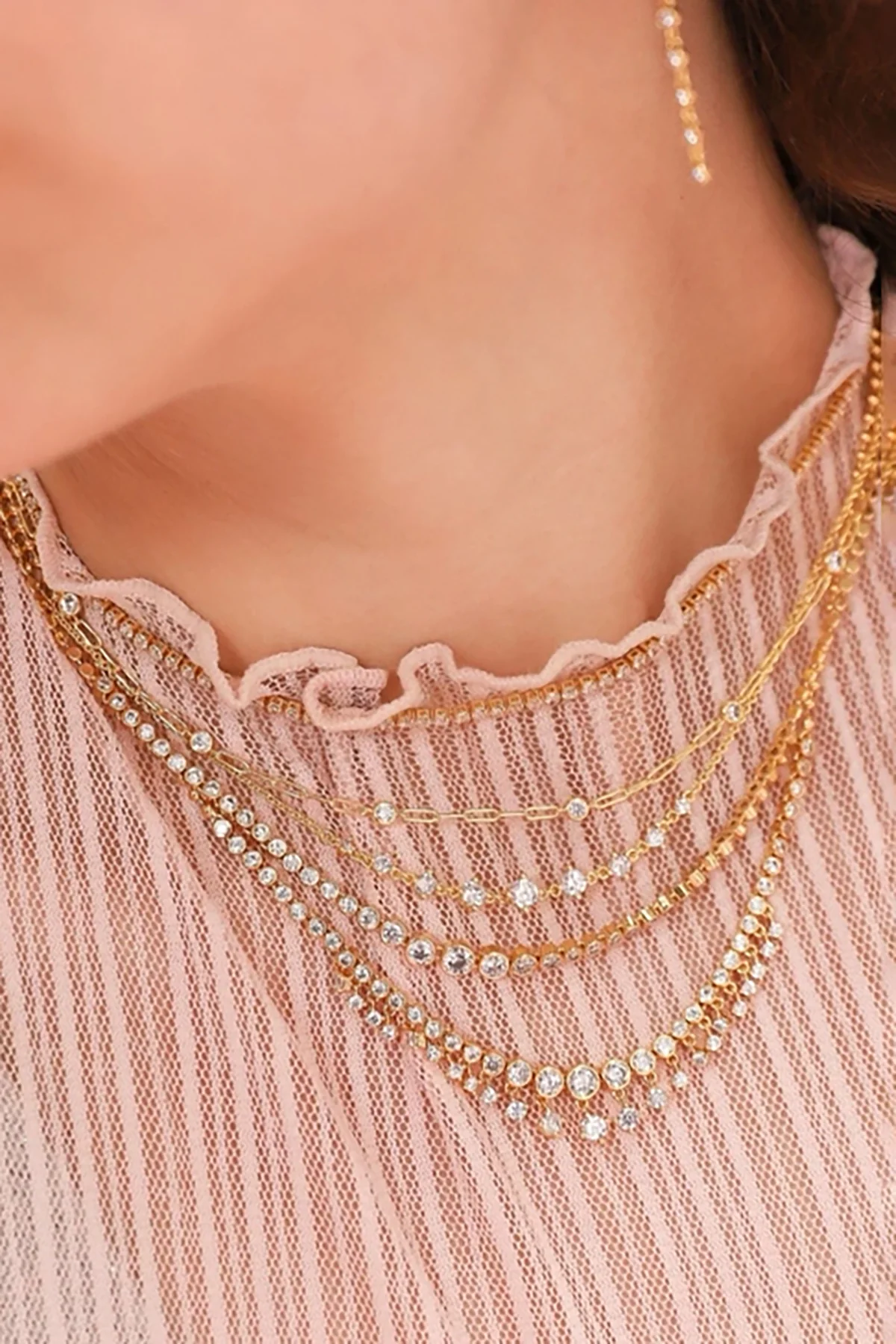 Triple Layer Link Chain Tennis Necklace - Image 2