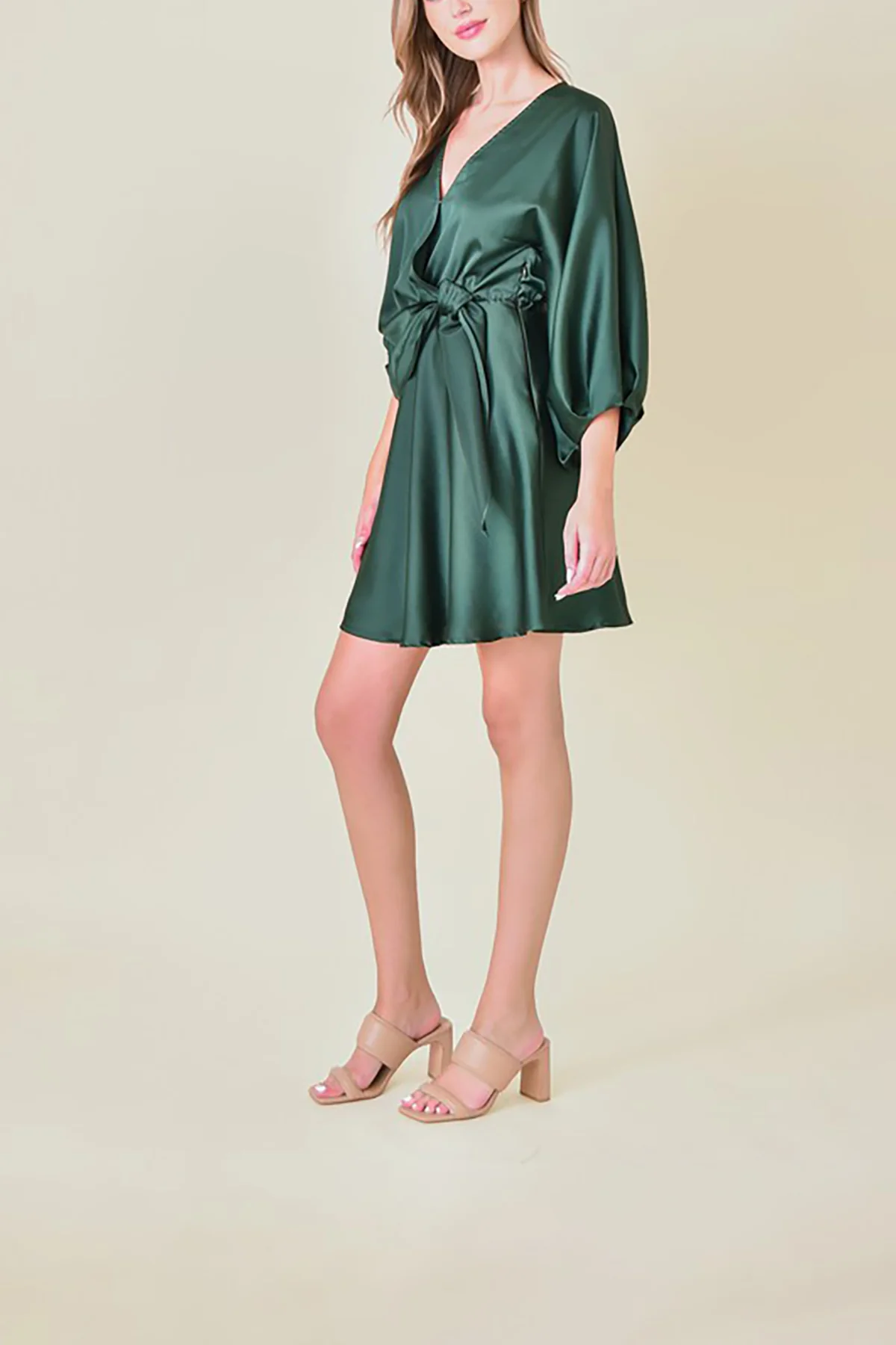 V Neck Puff Sleeves Surplice Dress