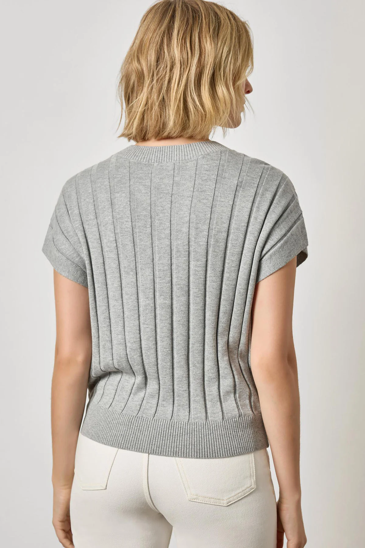 Wide Rib Wedge V-Neck Sweater - Image 4